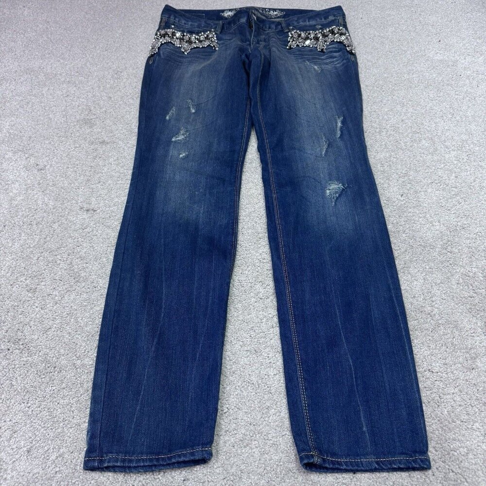 Express Jeans Ultra Skinny Zelda Slim Fit Rhinestone Blue Low Rise Women’s Sz 10